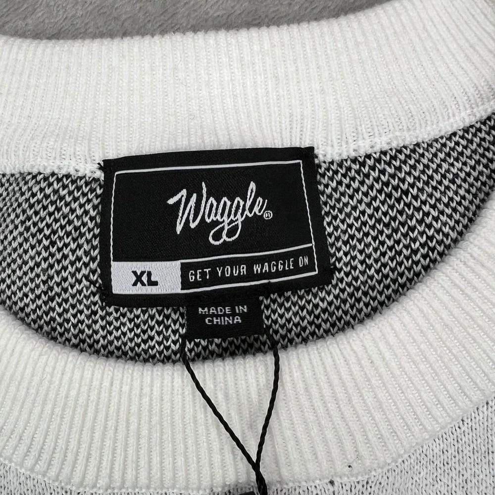 Waggle Loon Call Wildknit Crewneck‎ Sweater Mens XL White Black Bird Graphic - Picture 8 of 11